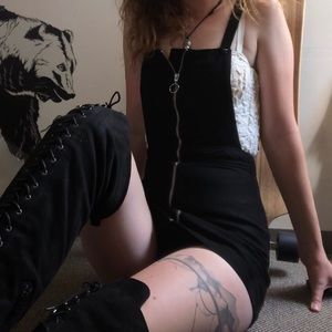 Overall black suede dress